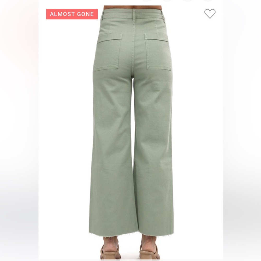#193 Color almond Stretch high rise wide leg cropped denim jean - Picture 4 of 4
